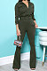 Army Green New Autumn Winter Long Sleeve Zip Front Hoodie Flare Pants Solid Color Sport Sets KSN88012-4