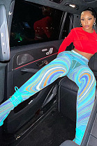 Blue Mesh Print See-Through Tight Regular Leggings SX00342-5