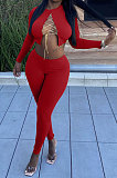Black Autumn Winter Sexy Pure Color Casual Round Collar Chain Ribber Long Sleeve Pants Sets JP1051-1