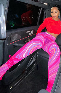 Rose Red Mesh Print See-Through Tight Regular Leggings SX00342-6