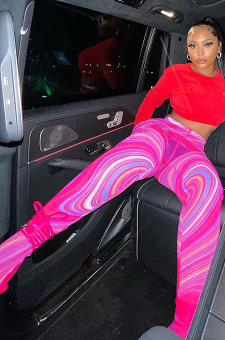 Rose Red Mesh Print See-Through Tight Regular Leggings SX00342-6