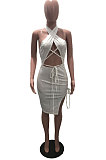 White Wholesal New Halter Neck Strapless Backless Bandage High Waist Solid Color Hip Dress YSH96239 -1
