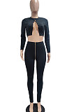 Red Autumn Winter Sexy Pure Color Casual Round Collar Chain Ribber Long Sleeve Pants Sets JP1051-2