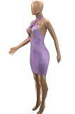 Light Green Sexy Plaid Print Halter Neck Strapless Backless Hollow Out Mini Dress SZS8018-5