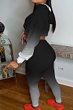 Black Wholesale Gradient Long Sleeve Loose Hoodie Skiny Pants Sport Sets KSN88011-1