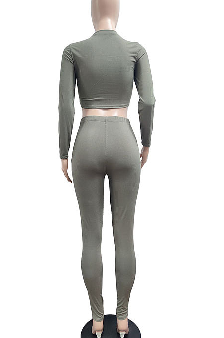 Red Autumn Winter Sexy Pure Color Casual Round Collar Chain Ribber Long Sleeve Pants Sets JP1051-2