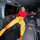 Red Mesh Print See-Through Tight Regular Leggings SX00342-3