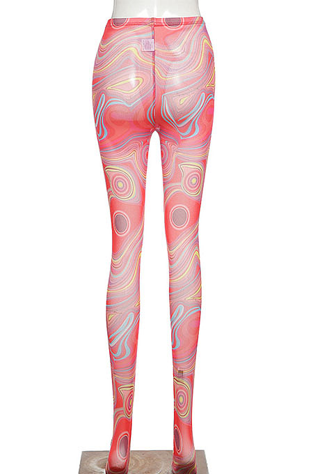 Yellow Mesh Print See-Through Tight Regular Leggings SX00342-2