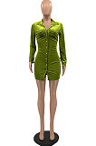 Wine Red Autumn New Long Sleeve Single-Breasted Ruffle Slim Fitting Shirt Dress KSN88010-2