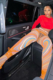 Red Mesh Print See-Through Tight Regular Leggings SX00342-3