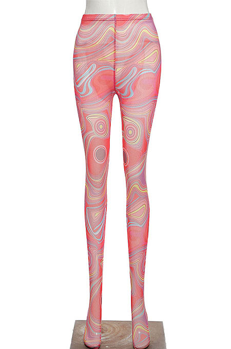 Yellow Mesh Print See-Through Tight Regular Leggings SX00342-2