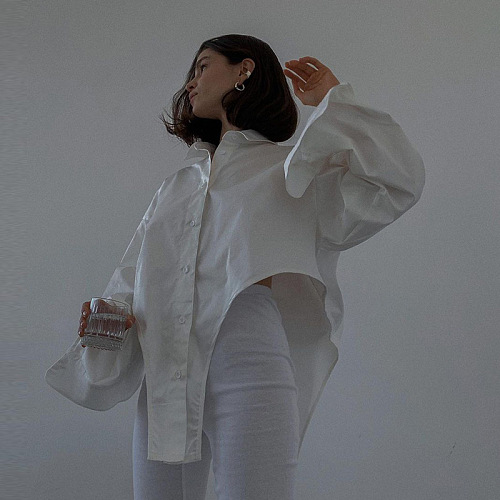 Black Women New Pure Color Bodycon Irregular Long Sleeve Loose Cardigan Turn-Down Collar Single-Breasted Shirts FLY21205-2