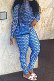 Rose Red Women Fashion Autumn Winter Sexy Stand Collar Tight Printing Long Sleeve Milk Silk Zipper Bodycon Jumpsuits MR2116-4