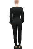 Orange Women Lantern sleeve Pure Color Bodycon Fashion A Word Shoulder Elastic Force Pants Sets MR2117-1