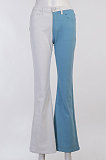Dark Blue Contrast Color Palm Tight High Waist Spliced Sexy Jeans Pants FLY21444-1