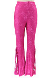 Black Euramerican Bodycon Tassel Casual Long Pants High Waist Tiny Flared Pants KZ2132-2