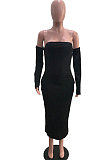 Black Elegant Solid Color Strapless Slim Fitting Long Dress YSH86264-1