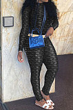 Orange Women Fashion Autumn Winter Sexy Stand Collar Tight Printing Long Sleeve Milk Silk Pants Sets MR2115-1