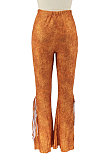 Rose Red Euramerican Bodycon Tassel Casual Long Pants High Waist Tiny Flared Pants KZ2132-3