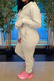 Gray Euramerican Pure Color Zipper Hooded Lady Long Sleeve Long Pants Casual Sport Two-Pieces KZ2136-2