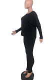 Black Simple Long Sleeve Loose Top Bodycon Pants Casual Two-Piece LSN7119-2