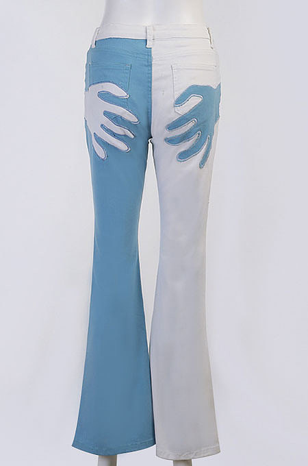 Dark Blue Contrast Color Palm Tight High Waist Spliced Sexy Jeans Pants FLY21444-1