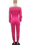 Orange Women Lantern sleeve Pure Color Bodycon Fashion A Word Shoulder Elastic Force Pants Sets MR2117-1