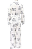 Black Women Autumn Winter Irregular Printing Lady Shirts Casual Loose With Waistband Pants Sets KZ2135-2