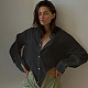Black Women New Pure Color Bodycon Irregular Long Sleeve Loose Cardigan Turn-Down Collar Single-Breasted Shirts FLY21205-2
