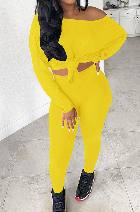Blue Simple Long Sleeve Loose Top Bodycon Pants Casual Two-Piece LSN7119-1