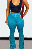 Brown Euramerican Bodycon Tassel Casual Long Pants High Waist Tiny Flared Pants KZ2132-4