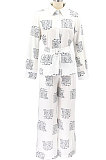 Black Women Autumn Winter Irregular Printing Lady Shirts Casual Loose With Waistband Pants Sets KZ2135-2