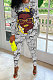 Gray Women Trendy Printing Long Sleeve Round Collar Casual Pants Sets KKY80056-3