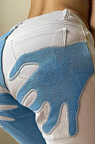 Light Blue Contrast Color Palm Tight High Waist Spliced Sexy Jeans Pants FLY21444-2