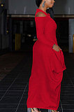 Black New Autumn Long Sleeve Off Shoulder Zip Front Loose Lantern Dress ZQ8121-1