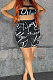Black Modest Letter Print Strapless High Waist Shorts Two-Piece LSN7117-1