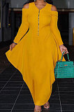 Red New Autumn Long Sleeve Off Shoulder Zip Front Loose Lantern Dress ZQ8121-2