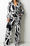 White Women Autumn Winter Irregular Printing Lady Shirts Casual Loose With Waistband Pants Sets KZ2135-1
