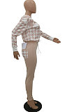 Apricot Wholesale Positioning Print Long Sleeve Zipper Hoodie Pencil Pants Sport Sets ZQ8118