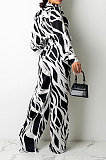 Black Women Autumn Winter Irregular Printing Lady Shirts Casual Loose With Waistband Pants Sets KZ2135-2