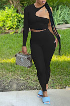 Black Wholesale Autumn Single Sleeve Top Pencil Pants Two-Piece YSH86262-2