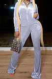 Coffee Wholesale Velvet Long Sleeve Zip Front Hoodie Flare Wide Leg Jumpsuits YX9297-5