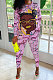 Purple Women Trendy Printing Long Sleeve Round Collar Casual Pants Sets KKY80056-2