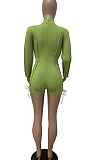 Orange Autumn Winter Euramerican Women Bandage Lacing Hollow Out Long Sleeve Romper Shorts LD81027-3