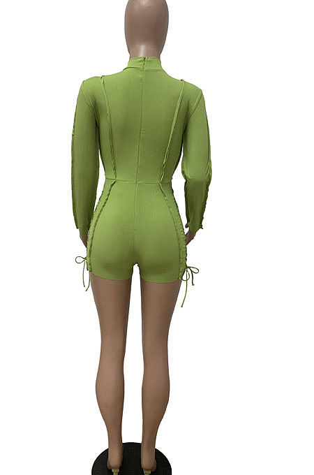 Orange Autumn Winter Euramerican Women Bandage Lacing Hollow Out Long Sleeve Romper Shorts LD81027-3