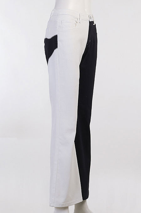 Blue Contrast Color Palm Tight High Waist Spliced Sexy Jeans Pants FLY21444-3
