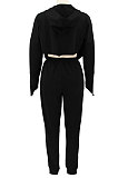 Gray Euramerican Pure Color Zipper Hooded Lady Long Sleeve Long Pants Casual Sport Two-Pieces KZ2136-2