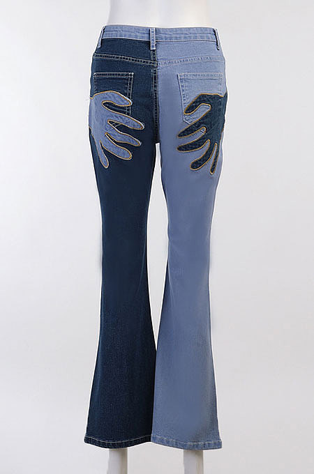 Light Blue Contrast Color Palm Tight High Waist Spliced Sexy Jeans Pants FLY21444-2