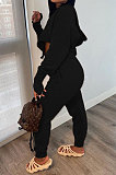 Khaki Euramerican Pure Color Zipper Hooded Lady Long Sleeve Long Pants Casual Sport Two-Pieces KZ2136-4