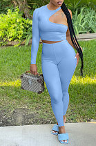 Blue Wholesale Autumn Single Sleeve Top Pencil Pants Two-Piece YSH86262-1
